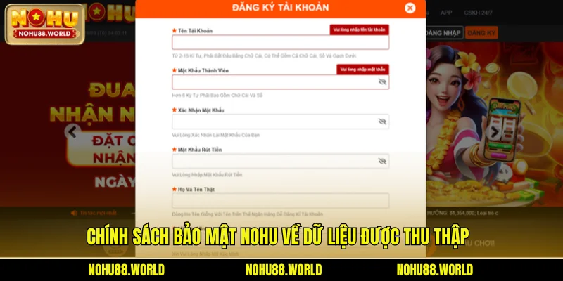 Chính sách bảo mật Nohu về dữ liệu được thu thập
