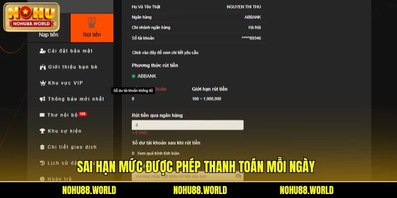 Sai hạn mức được phép thanh toán mỗi ngày